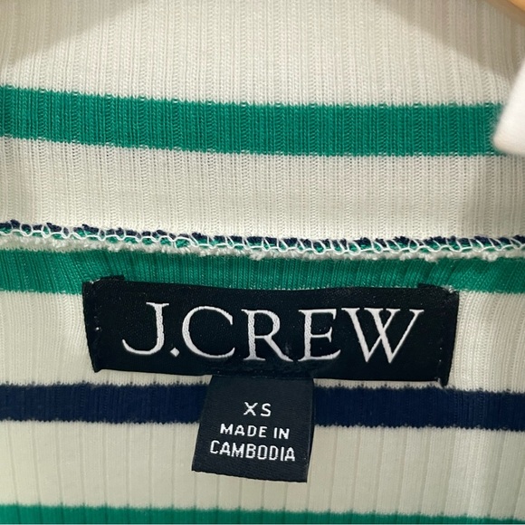 J Crew Women Vintage Rib Green Ivory Striped Turtleneck Gold Buttons XS 644 - Picture 5 of 8